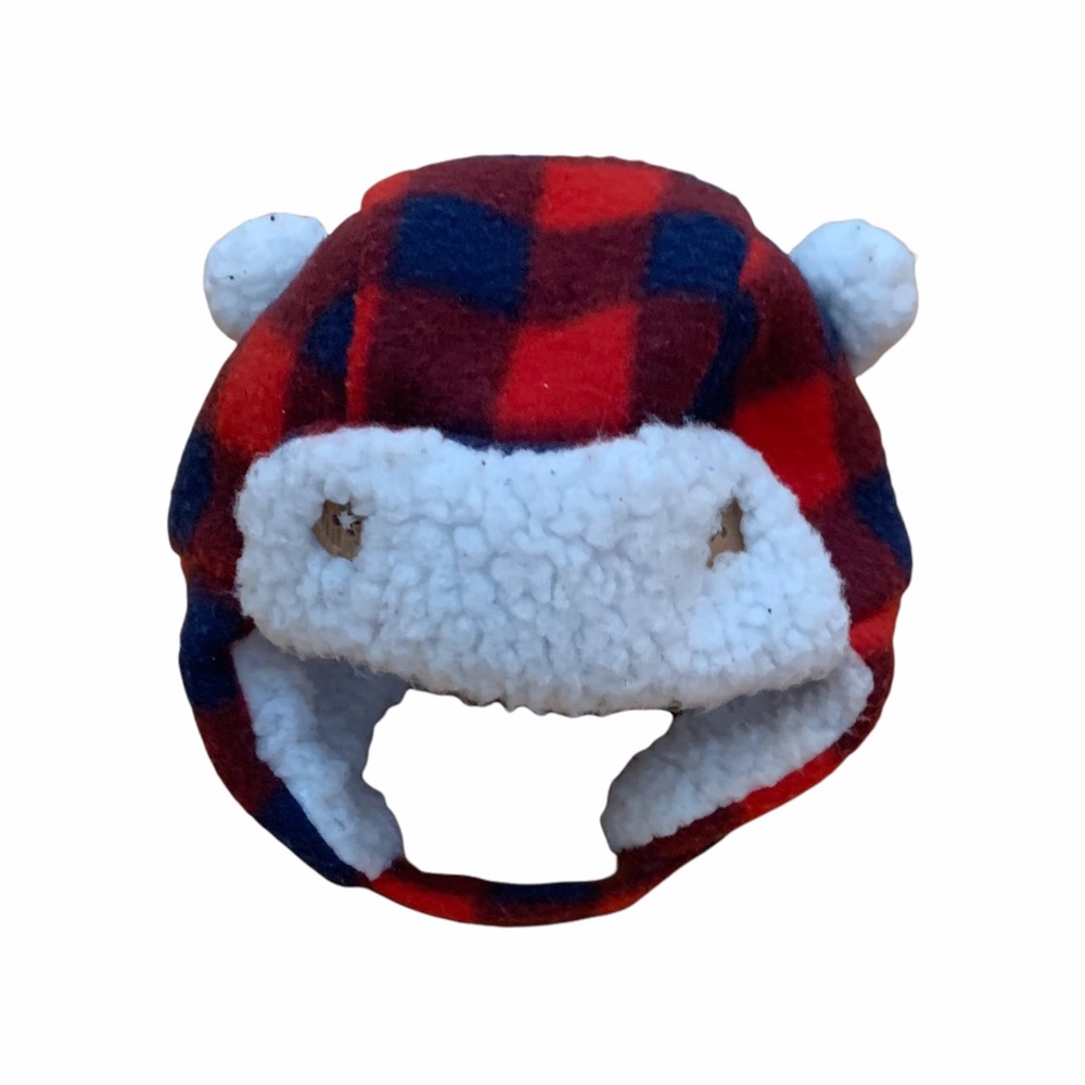 Buffalo Plaid Navy and Red Fleece Hat Baby 0-3 M